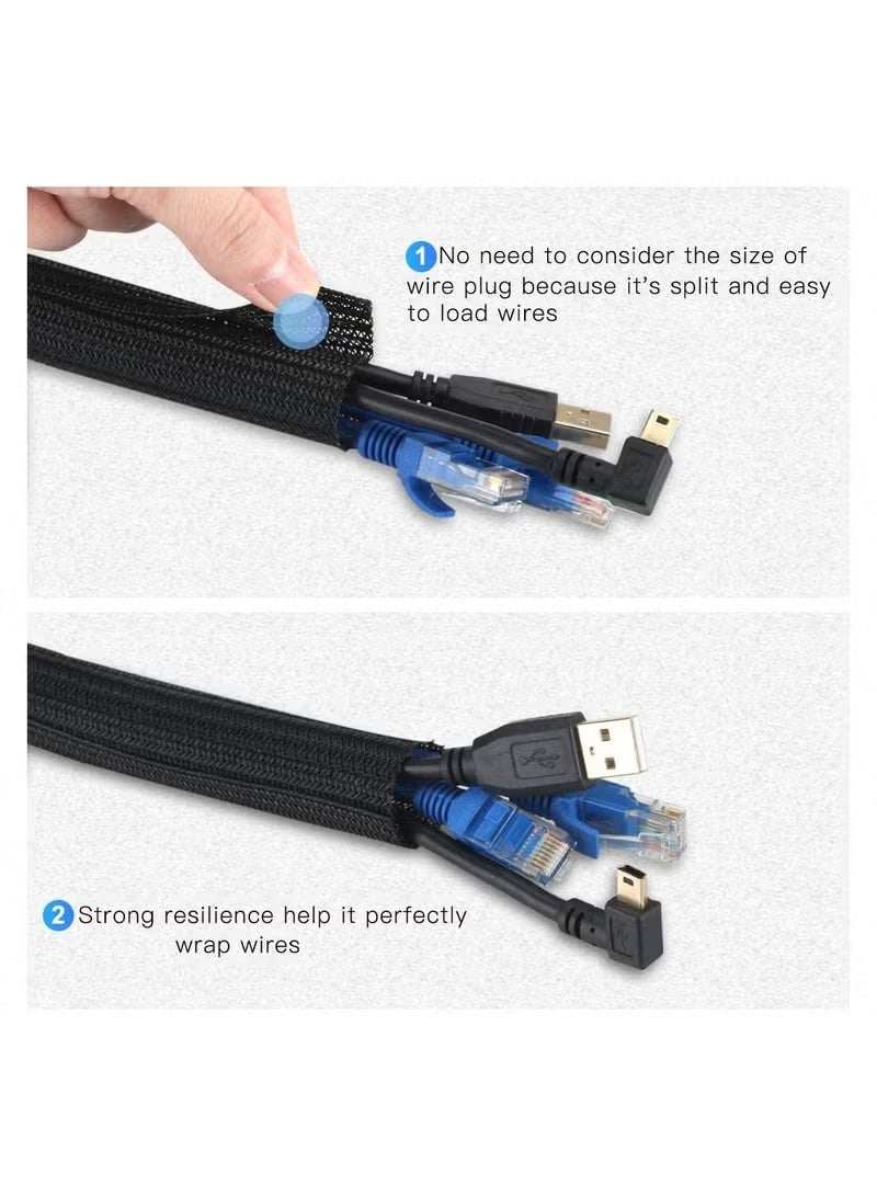 كم كابل مضفر قابل للتعديل ، إدارة الأسلاك لطاولة التلفزيون ، غلاف كابل الكمبيوتر مع منظم وواقي سلك مثبط للهب ، أسود - Image 3