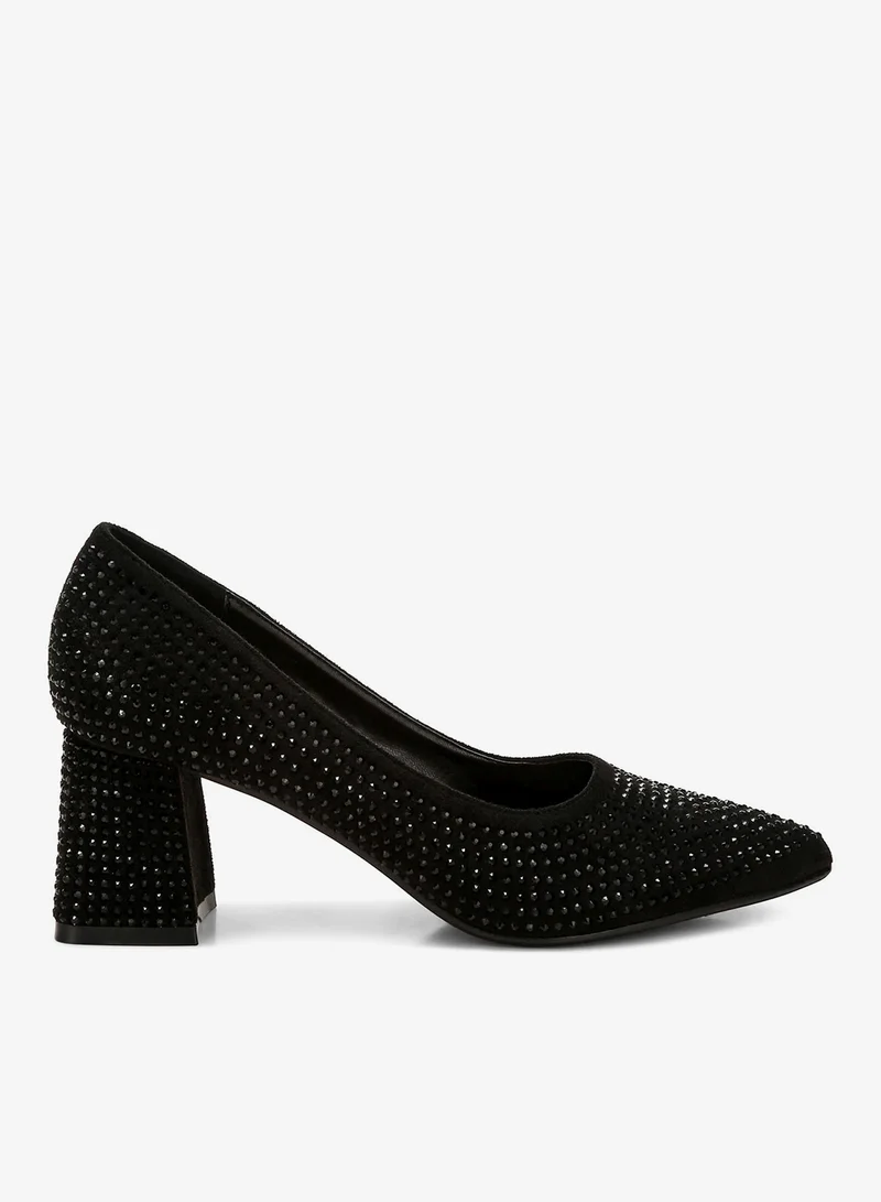 Rhinestones Embellished Pumps in Black