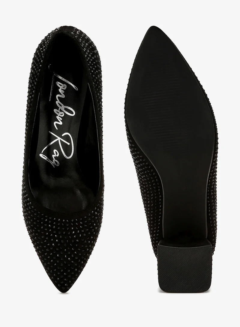 London Rag Black Rhinestones Embellished Pumps in Black for Women | Best Price UAE