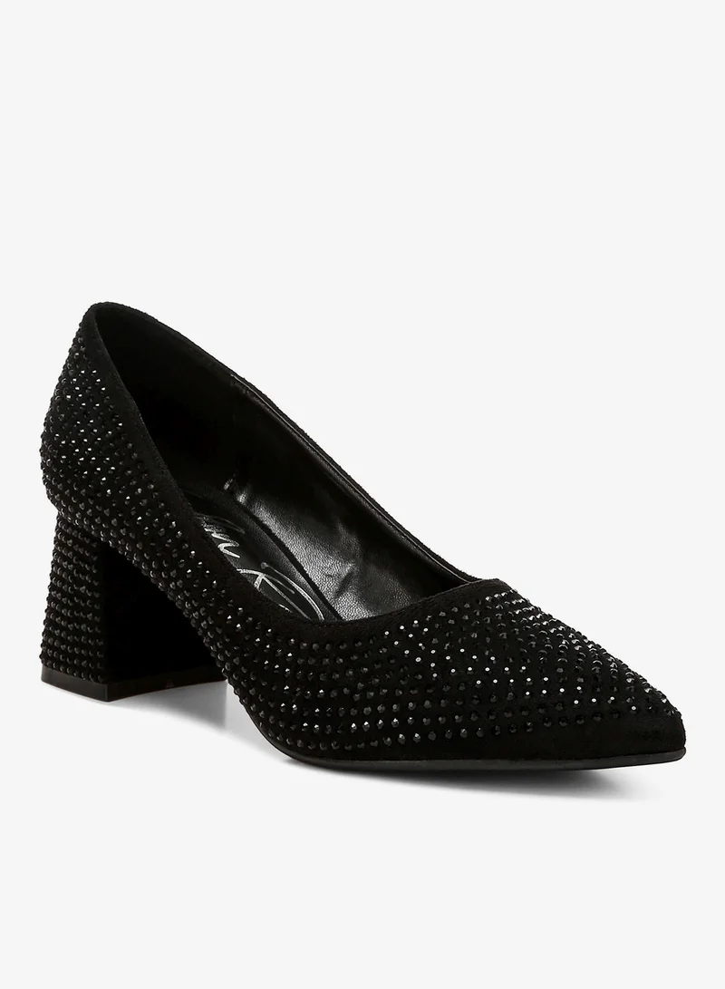 London Rag Black Rhinestones Embellished Pumps in Black for Women | Best Price UAE