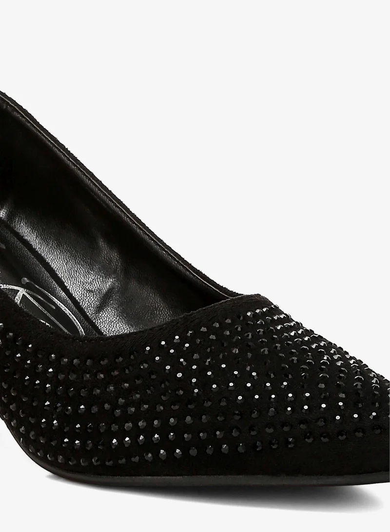 London Rag Black Rhinestones Embellished Pumps in Black for Women | Best Price UAE