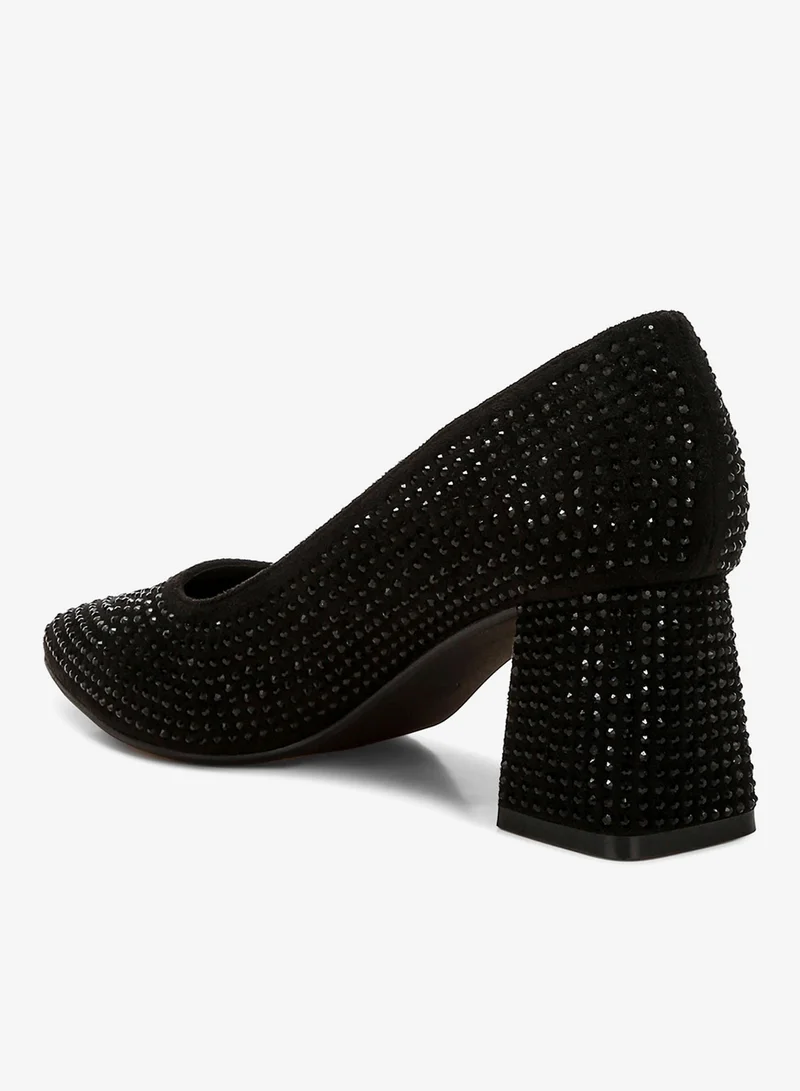 London Rag Black Rhinestones Embellished Pumps in Black for Women | Best Price UAE
