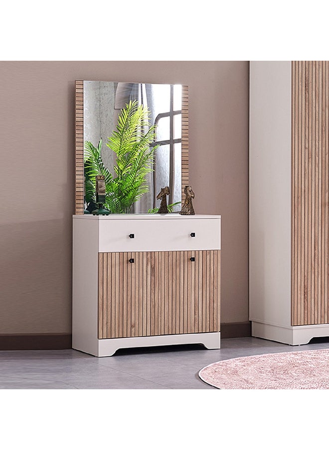Home Box Polo 2-Piece 1-Drawer 2-Door Dresser | Dressing Table | Vanity Table | Makeup Table with Mirror Set Brown/White 43 x 81.8 x 80.2 cm  - Image 1