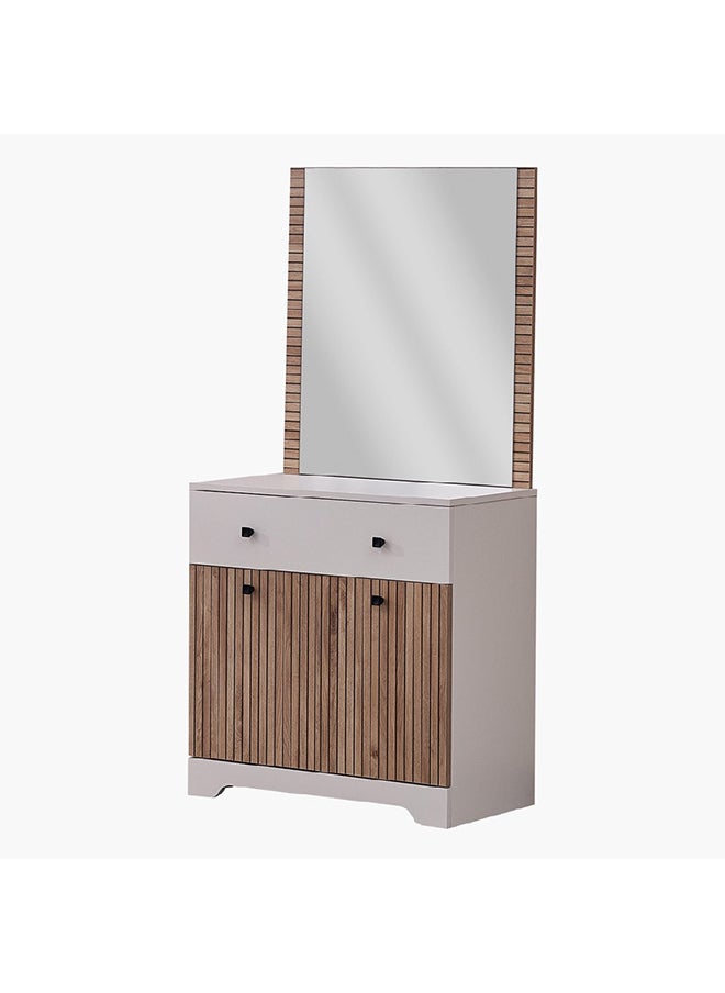 Home Box Polo 2-Piece 1-Drawer 2-Door Dresser | Dressing Table | Vanity Table | Makeup Table with Mirror Set Brown/White 43 x 81.8 x 80.2 cm  - Image 3