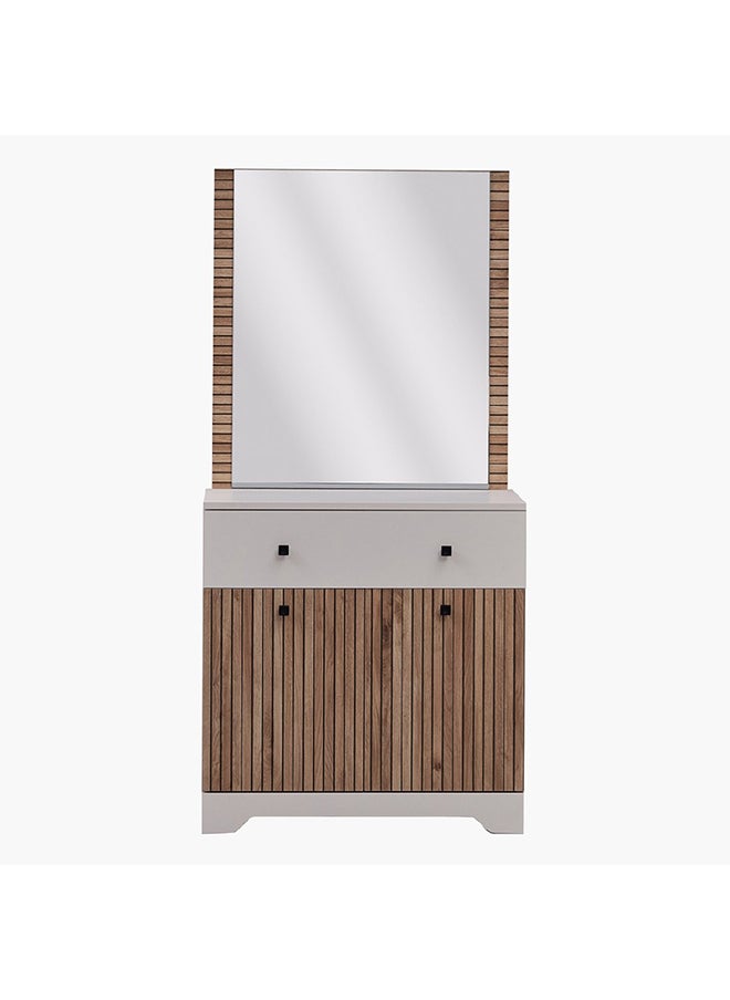 Home Box Polo 2-Piece 1-Drawer 2-Door Dresser | Dressing Table | Vanity Table | Makeup Table with Mirror Set Brown/White 43 x 81.8 x 80.2 cm  - Image 2