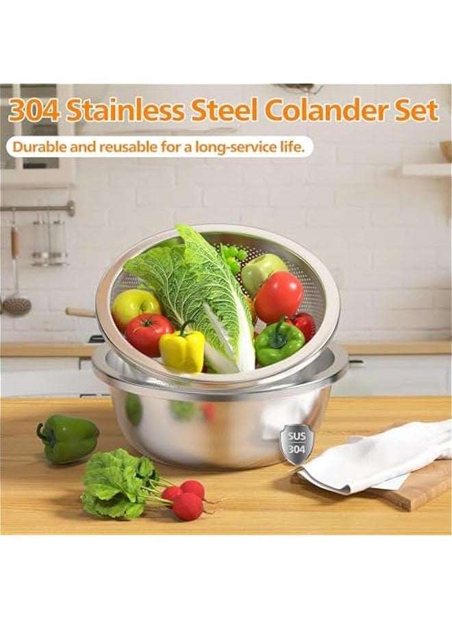 HOOKOR 304-Stainless-Steel Colander with Mixing Bowls, 3.5-Quart Large Capacity, Metal Strainer Set Microporous Colander for Washing & Draining Rice, Fruit, Vegetables, Noodle, Cooked pasta,2PC (3.5QT)  - Image 4