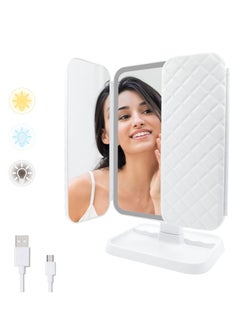 Portable Trifold 180 Degree Adjustable Rotation Touch Screen Makeup Led Lighted Cosmetic Mirror with 3 Color Lighting Modes