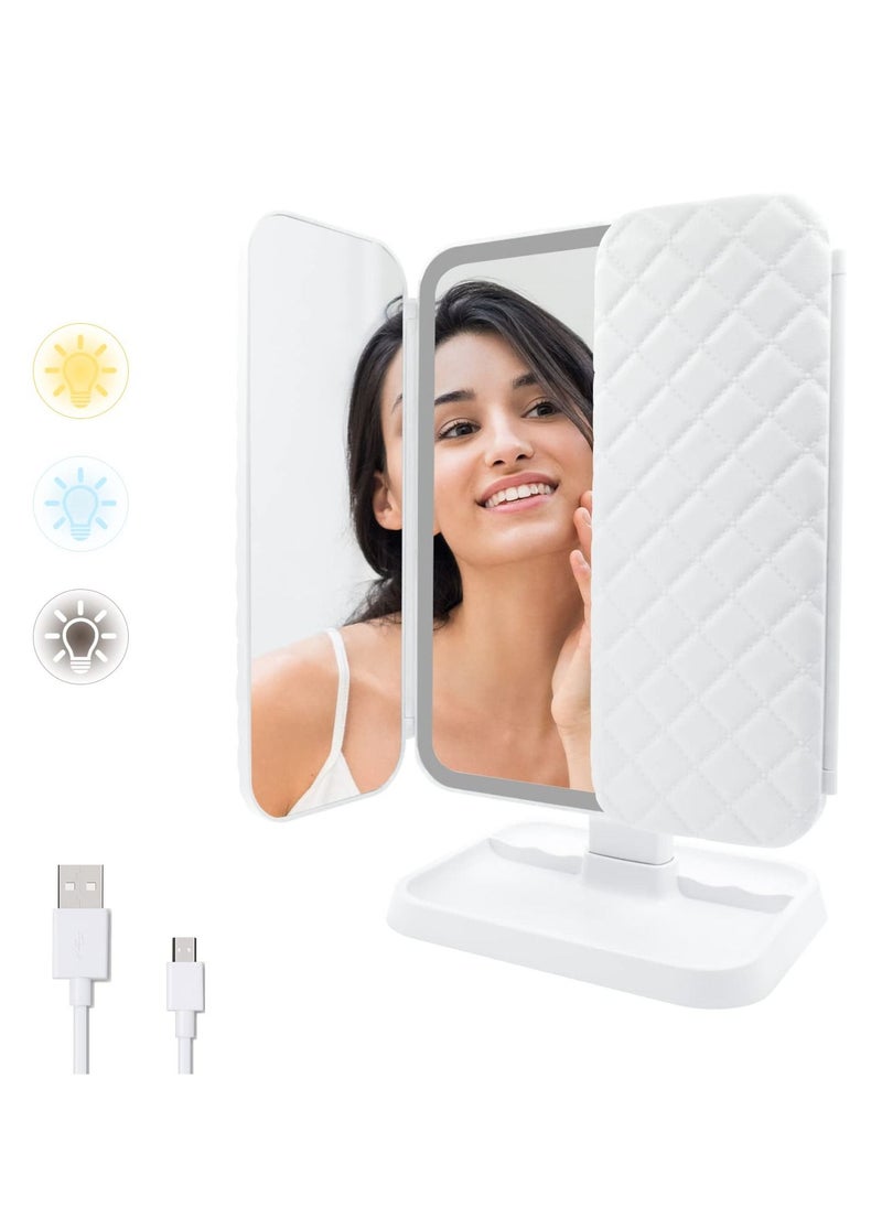 XiuWoo - Portable Trifold 180 Degree Adjustable Rotation Touch Screen Makeup Led Lighted Cosmetic Mirror with 3 Color Lighting Modes - Image 1