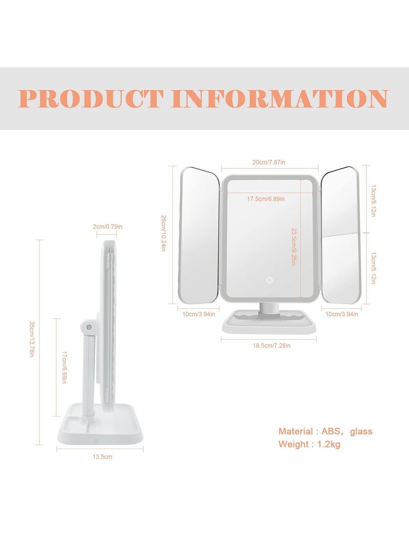 XiuWoo - Portable Trifold 180 Degree Adjustable Rotation Touch Screen Makeup Led Lighted Cosmetic Mirror with 3 Color Lighting Modes - Image 1