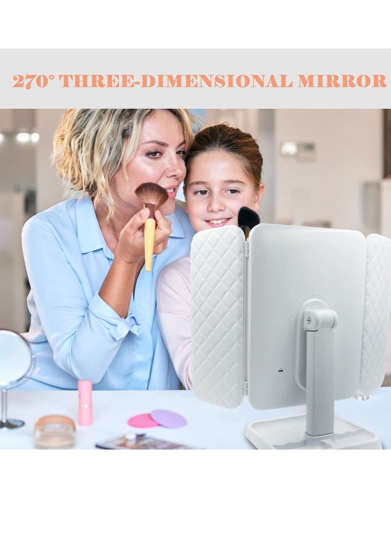 XiuWoo - Portable Trifold 180 Degree Adjustable Rotation Touch Screen Makeup Led Lighted Cosmetic Mirror with 3 Color Lighting Modes - Image 1