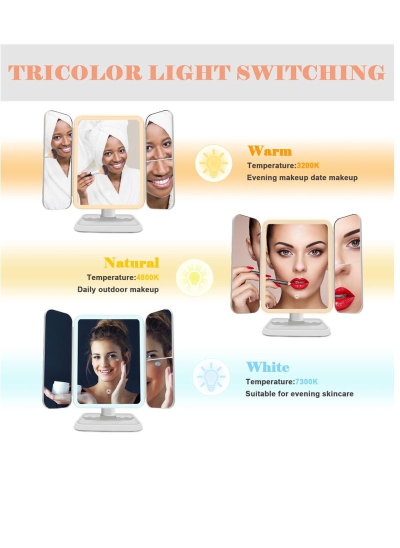 XiuWoo - Portable Trifold 180 Degree Adjustable Rotation Touch Screen Makeup Led Lighted Cosmetic Mirror with 3 Color Lighting Modes - Image 1