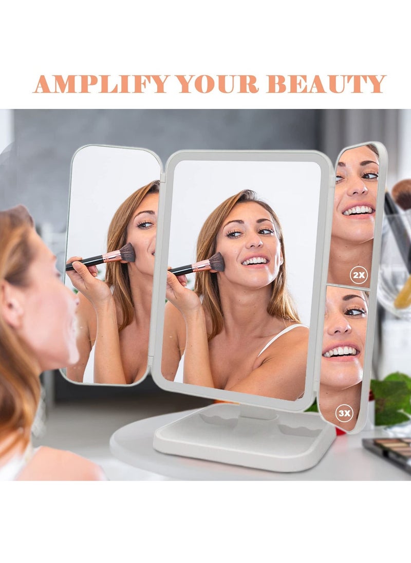 XiuWoo - Portable Trifold 180 Degree Adjustable Rotation Touch Screen Makeup Led Lighted Cosmetic Mirror with 3 Color Lighting Modes - Image 1