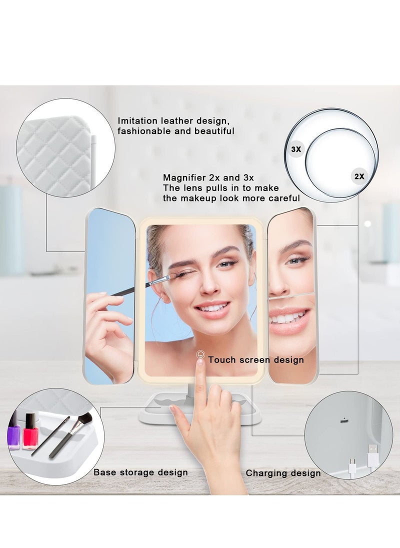 XiuWoo - Portable Trifold 180 Degree Adjustable Rotation Touch Screen Makeup Led Lighted Cosmetic Mirror with 3 Color Lighting Modes - Image 1