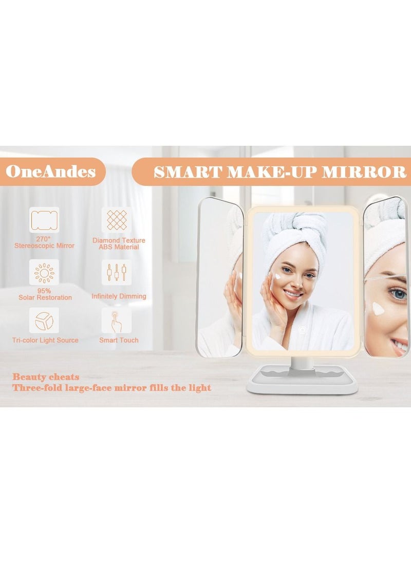 XiuWoo - Portable Trifold 180 Degree Adjustable Rotation Touch Screen Makeup Led Lighted Cosmetic Mirror with 3 Color Lighting Modes - Image 1