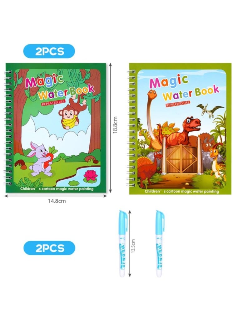 Generic 2 Books - Kids Magic Water Colouring Book Unlimited Fun with Water (multi-shape) for +3 kids, Coloring Drawing Reusable Water-Reveal Activity Pad, Chunky-Size Water Pen, Magic Coloring Book, Watercolor Magic Coloring Book, Sketchbook with Watercolor Magic Pen for Kids - Assorted Shapes, Fantastic Kids Toys, Magic Watercolor Coloring Book, Magic Water Book, Water Coloring Book, Doodling Paint with Water Magic Pen Painting Board, Children Education Drawing Toy, Water Coloring Book Toy Scribble Coloring Book with Magic Pen and Drawing Pad, Birthday Gift (multi-shape)  - Image 1