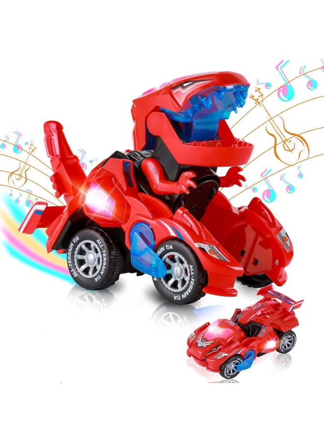 هالامودو مركبة تحويل الديناصورات مع الصوت والضوء، مركبة التيرانوصور ريكس مع عجلات متعددة الاتجاهات، لعبة تحويل آلي للديناصور، لعبة تعليم الأطفال في مرحلة التعليم المبكر تطور المهارات العملية، الأولاد الفتيات لعبة هدية عيد ميلاد هدية هدية، الأزرق/الأحمر، 20.5x11x9 سم - Image 1