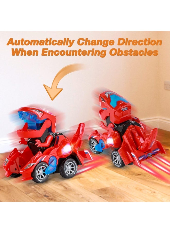 هالامودو مركبة تحويل الديناصورات مع الصوت والضوء، مركبة التيرانوصور ريكس مع عجلات متعددة الاتجاهات، لعبة تحويل آلي للديناصور، لعبة تعليم الأطفال في مرحلة التعليم المبكر تطور المهارات العملية، الأولاد الفتيات لعبة هدية عيد ميلاد هدية هدية، الأزرق/الأحمر، 20.5x11x9 سم - Image 4