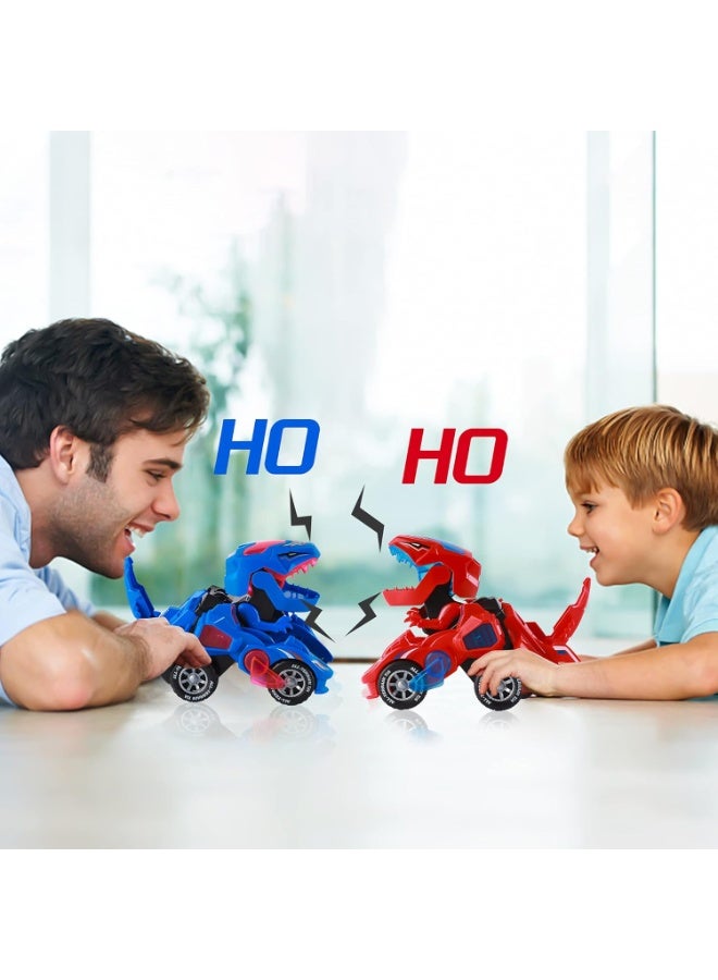 هالامودو مركبة تحويل الديناصورات مع الصوت والضوء، مركبة التيرانوصور ريكس مع عجلات متعددة الاتجاهات، لعبة تحويل آلي للديناصور، لعبة تعليم الأطفال في مرحلة التعليم المبكر تطور المهارات العملية، الأولاد الفتيات لعبة هدية عيد ميلاد هدية هدية، الأزرق/الأحمر، 20.5x11x9 سم - Image 3