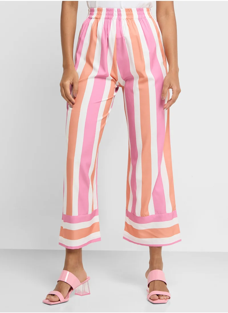 Ginger Tie Up Stripe Top & Wide Leg Pants Coord Set