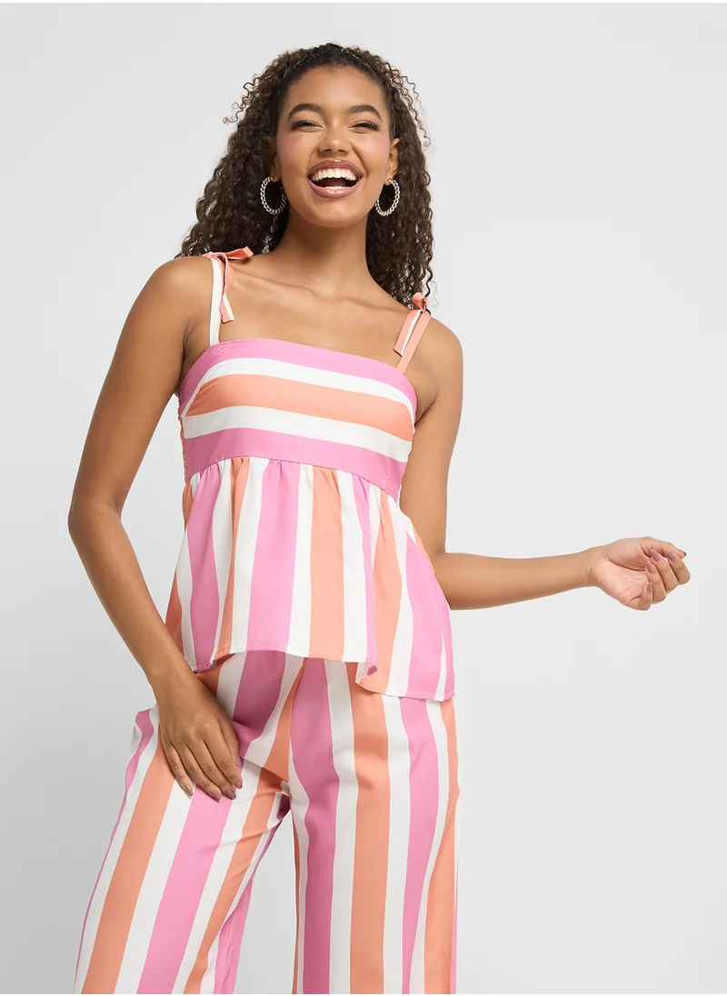 Ginger Tie Up Stripe Top & Wide Leg Pants Coord Set