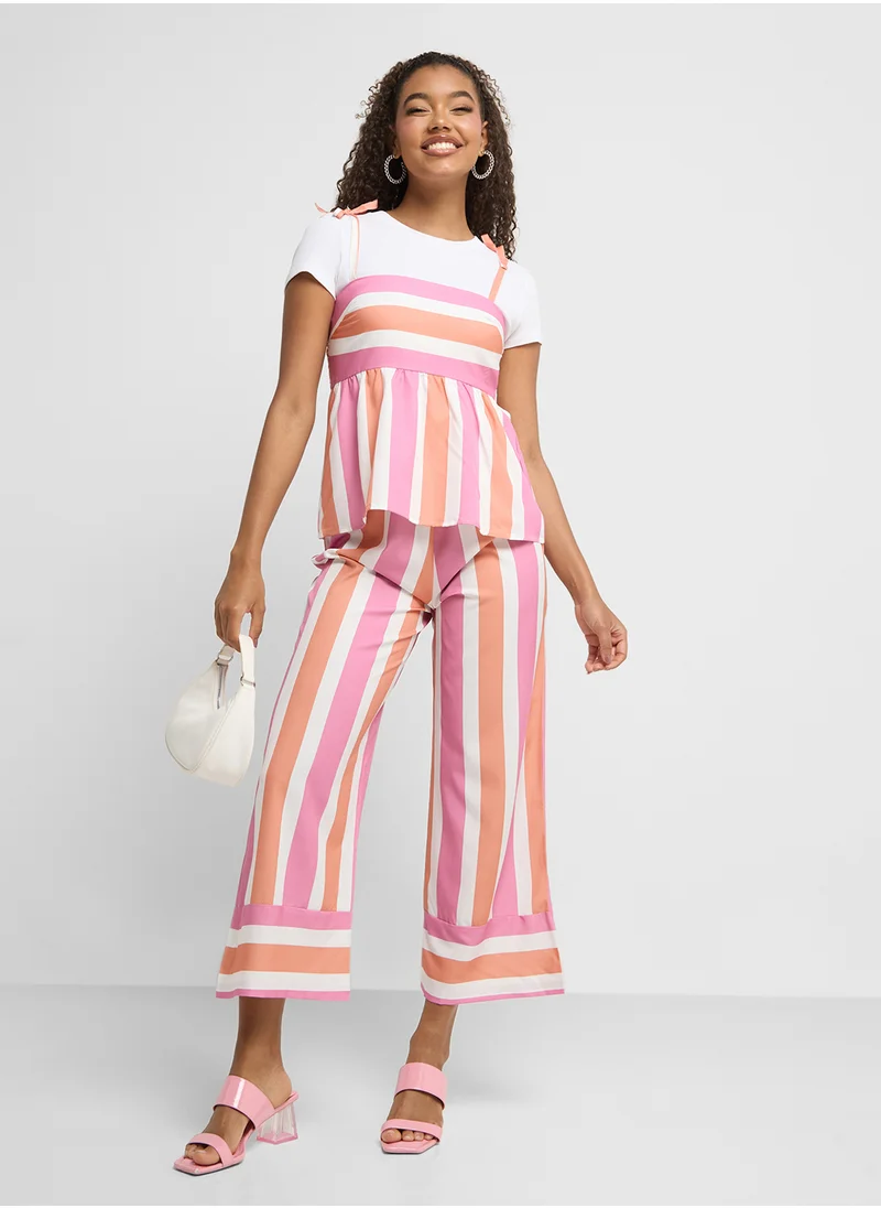 Ginger Tie Up Stripe Top & Wide Leg Pants Coord Set