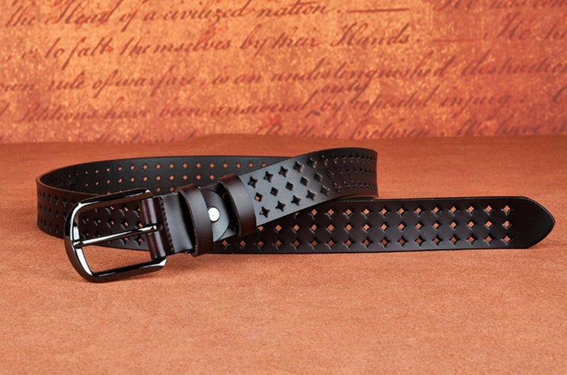 VONSELY Genuine Leather Belts for Women Hollow Out Design, Soft Leather Womens Belts with Pin Buckle, Coffee Leather Belt - Image 4