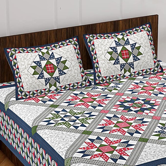 100 COTTON RAJASTHANI JAIPURI TRADITIONAL KING SIZE DOUBLE BED BEDSHEET WITH 2 PILLOW COVERS BLACK MULTI