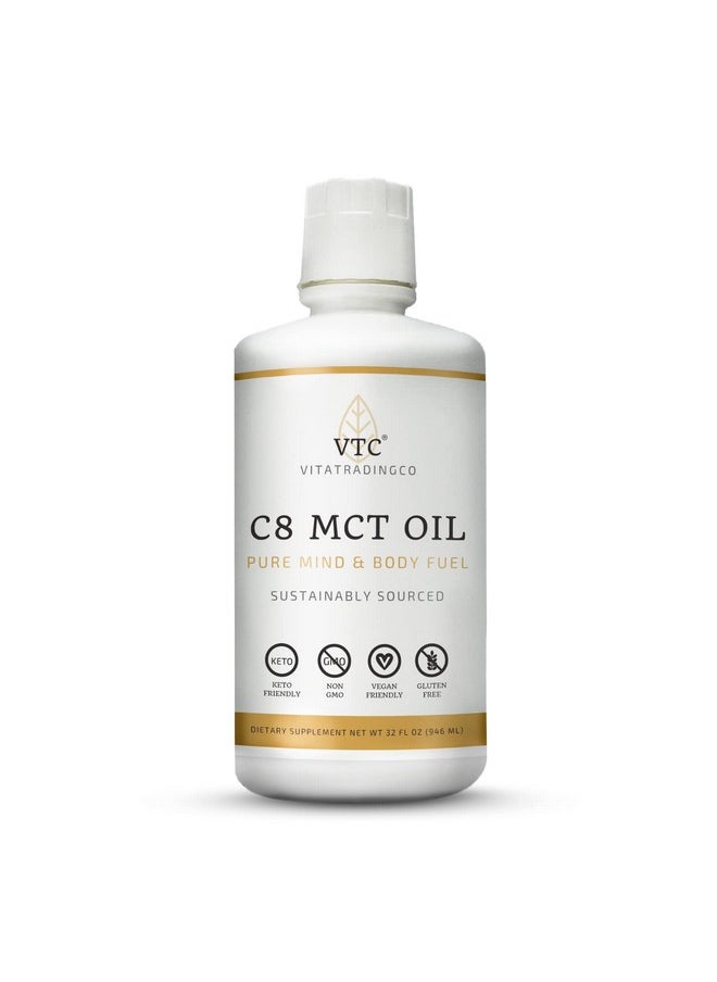 VTC Vitatradingco C8 Mct Oil 100% Pure 32 Oz ; Keto And Paleo ; Caprylic Acid ; Clean Energy ; Healthy Fat ; Sustainably Sourced And Nongmo ; 64 Servings  - Image 1