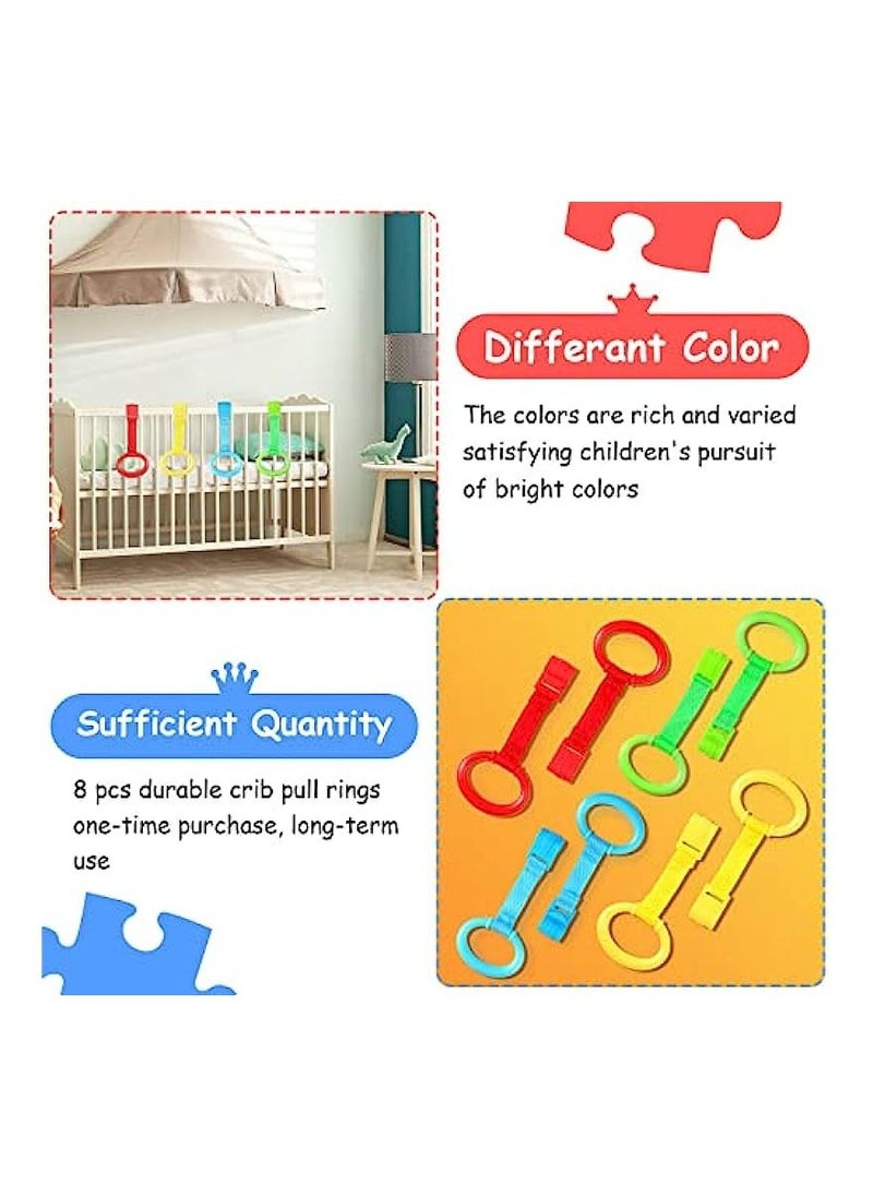 Excefore - 8 Pieces Baby Crib Pull Ring Baby Walking Exercises Assistant Rings Bed Stand Up Ring Hanging Ring Crib Pull Rings for Playpen Play Gym Cot Ring - Image 1