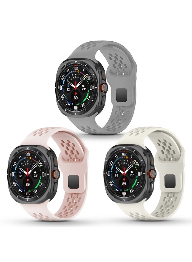 O Ozone (Pack of 3) Sport Band for Samsung Galaxy Watch Ultra Bands, Soft Silicone Soft Silicone and Breathable Replacement Strap for Galaxy Ultra Watch Band 47mm for Men - Grey, Pink, Beige - Image 1
