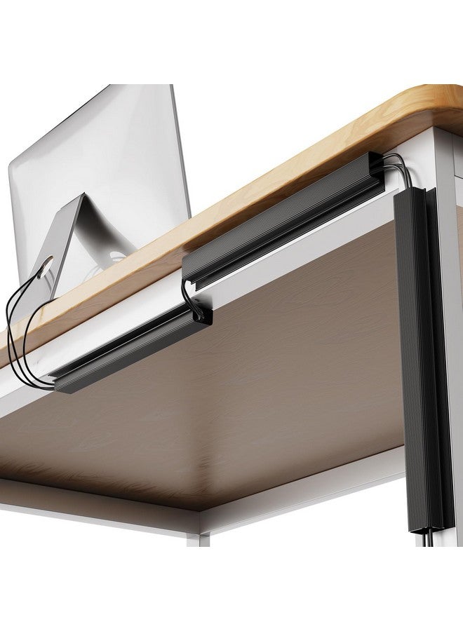 4 Pack Delamu Cable Management Under Desk- J Channel Cable Raceway, 62.8'' Cord Cover Hider- Self Adhesive Cord Cable Organizer for Desk Wire Management- Cable Management Tray, 4X15.7'', Black