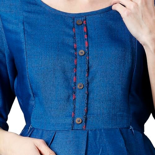 CEE 18 Women's Cotton A-Line Maternity/Feeding Kurti with Zippers (9664_S,PunchyBlue,Small) - Image 5