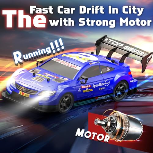 FEXXA RC Drift Car, 1:16 Scale Remote Control Car, 4WD 40KM/H High Speed RC Racing, 2.4GHz Electric Sport Driftings with Headlight, Drifting Tires and Racing Tires for Adults (Blue-Bossh) - Image 2