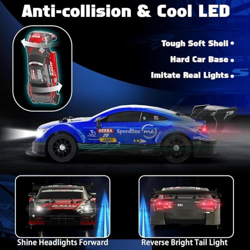 FEXXA RC Drift Car, 1:16 Scale Remote Control Car, 4WD 40KM/H High Speed RC Racing, 2.4GHz Electric Sport Driftings with Headlight, Drifting Tires and Racing Tires for Adults (Blue-Bossh) - Image 3