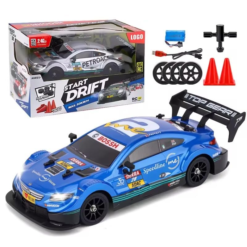 FEXXA RC Drift Car, 1:16 Scale Remote Control Car, 4WD 40KM/H High Speed RC Racing, 2.4GHz Electric Sport Driftings with Headlight, Drifting Tires and Racing Tires for Adults (Blue-Bossh) - Image 1