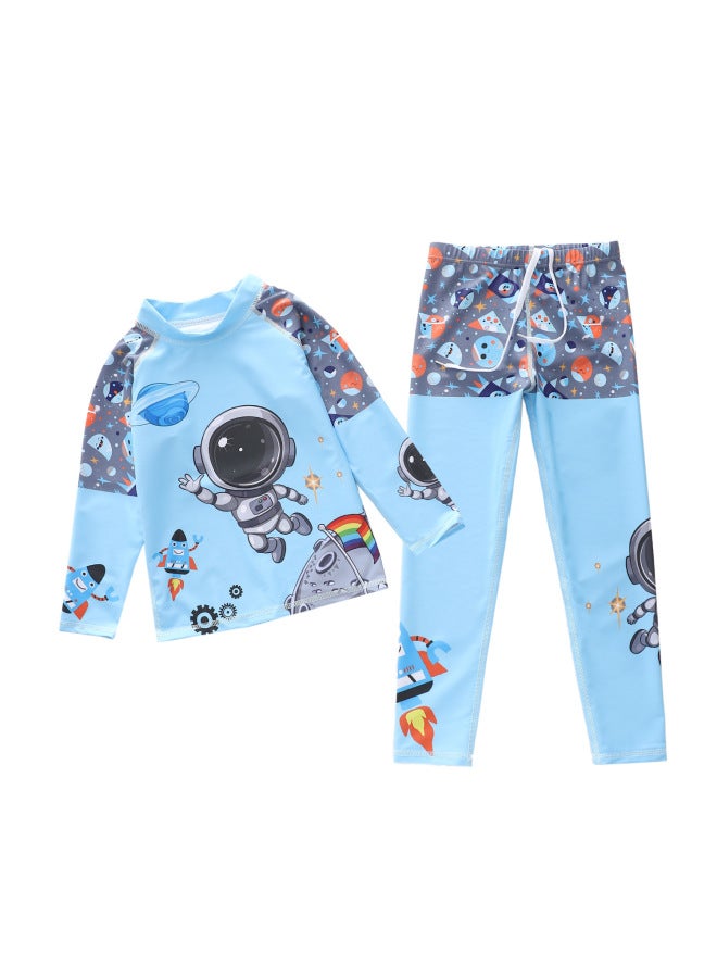 Children's swimsuit boy one-piece long-sleeved trousers split surfing swimsuit small, medium and large children's swimsuit - Color: P2418-14XY Mysterious Space - 4xl, 130-140cm, 55-65 catties  - Image 1