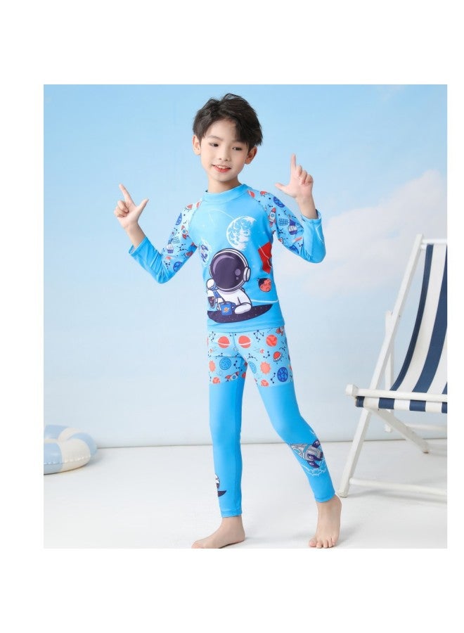 Children's swimsuit boy one-piece long-sleeved trousers split surfing swimsuit small, medium and large children's swimsuit - Color: P2418-14XY Mysterious Space - 4xl, 130-140cm, 55-65 catties  - Image 4
