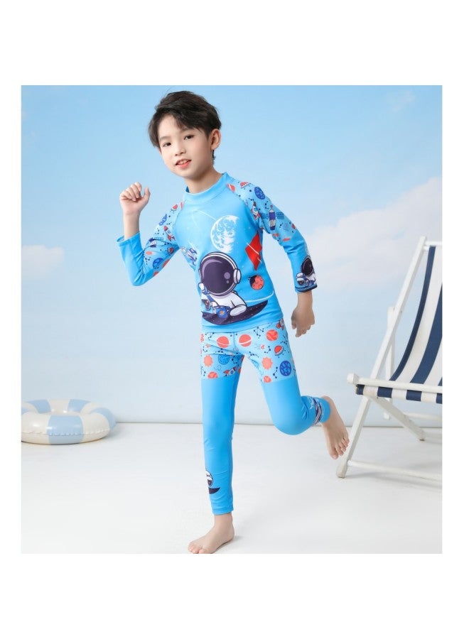 Children's swimsuit boy one-piece long-sleeved trousers split surfing swimsuit small, medium and large children's swimsuit - Color: P2418-14XY Mysterious Space - 4xl, 130-140cm, 55-65 catties  - Image 3