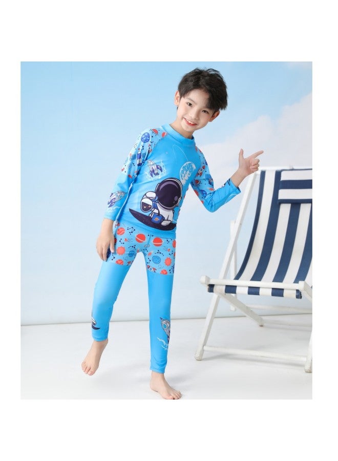 Children's swimsuit boy one-piece long-sleeved trousers split surfing swimsuit small, medium and large children's swimsuit - Color: P2418-14XY Mysterious Space - 4xl, 130-140cm, 55-65 catties  - Image 5