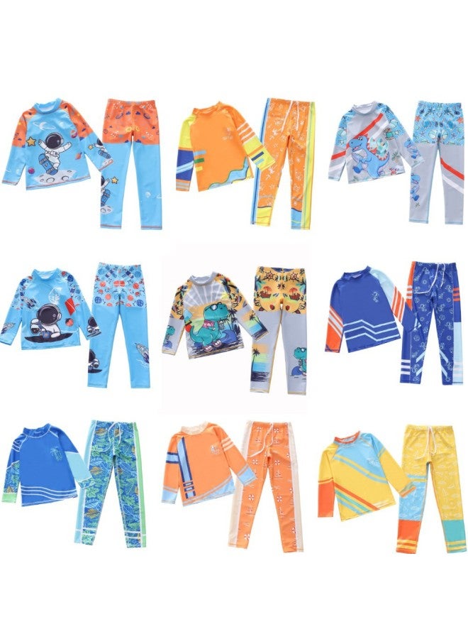 Children's swimsuit boy one-piece long-sleeved trousers split surfing swimsuit small, medium and large children's swimsuit - Color: P2418-14XY Mysterious Space - 4xl, 130-140cm, 55-65 catties  - Image 2