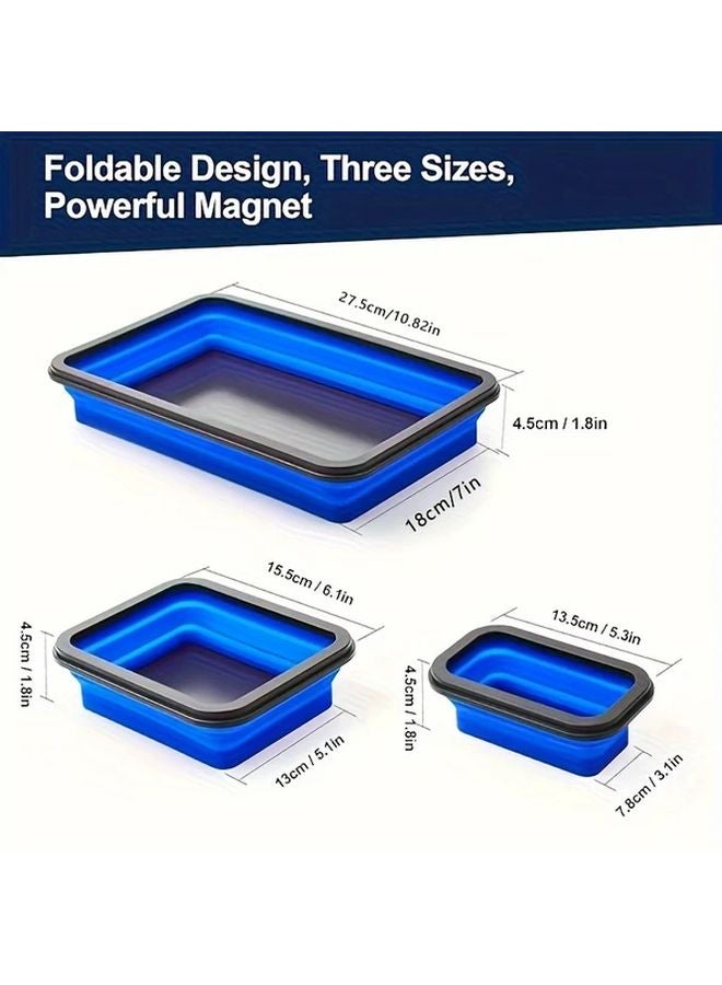 3pcs Black Collapsible Magnetic Parts Tray For Small Screws And Tools - Image 3