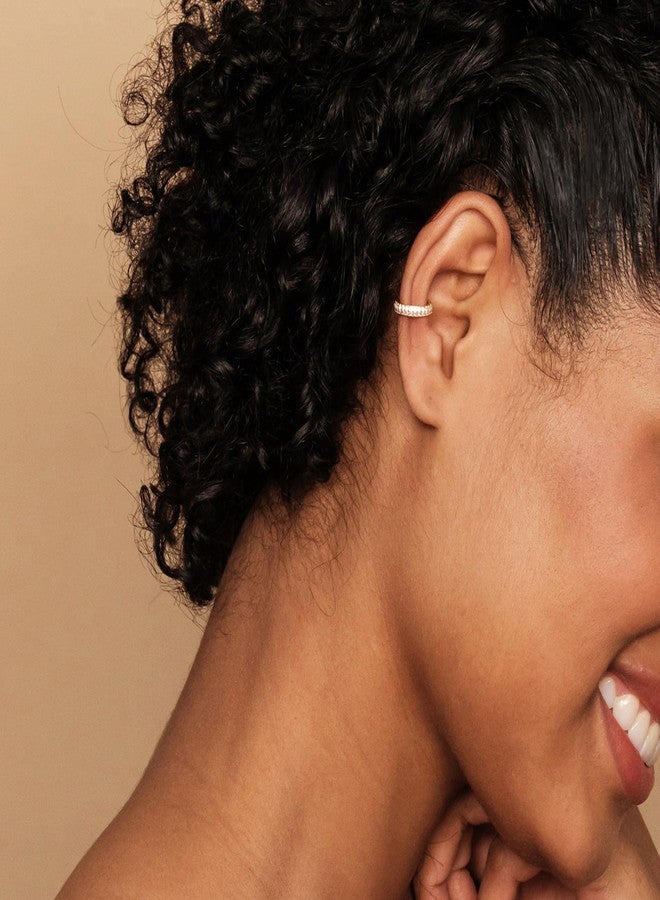 PAVOI 14K Yellow Gold Plated 925 Sterling Silver 1.3mm Staggered Cubic Zirconia Sparkling Round Huggie Ear Cuff Gold Earrings for Women | Clip On Cartilage - Image 2