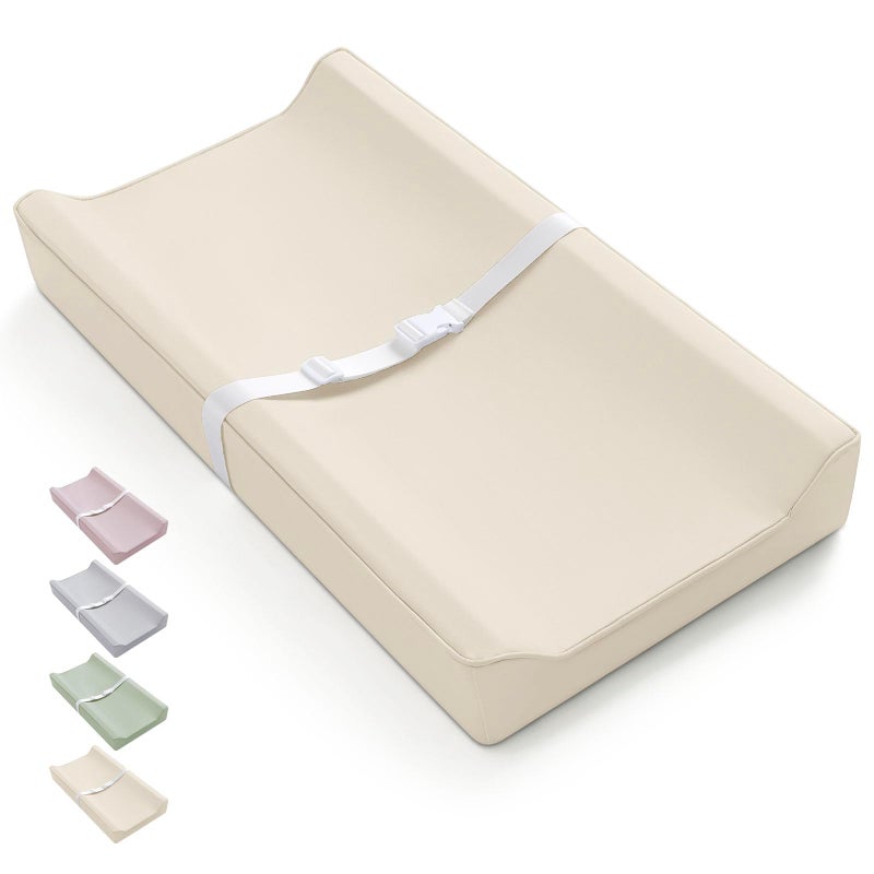 Blissful Diary Vegan Leather Baby Changing Pad with Waterproof WipeClean PU Cover Standard Size Cozy Diaper Changing Pad for Dresser and Table Beige - Image 2