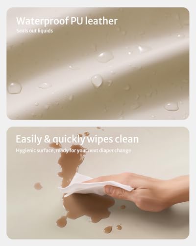 Blissful Diary Vegan Leather Baby Changing Pad with Waterproof WipeClean PU Cover Standard Size Cozy Diaper Changing Pad for Dresser and Table Beige - Image 3
