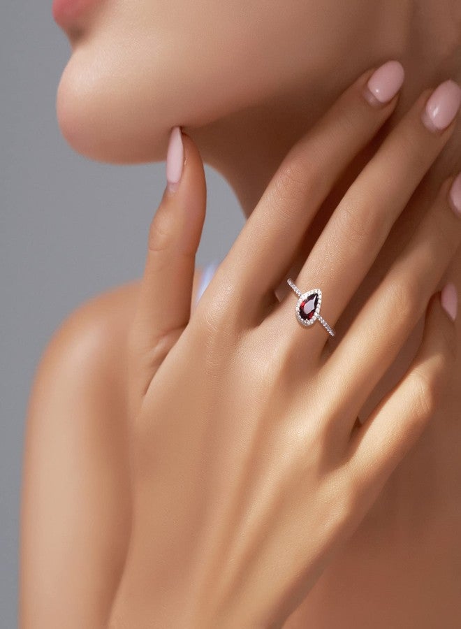 Jupiter Teardrop Natural Garnet Ring,925 Sterling Silver Genuine Gemstone Women Waterdrop Ring, 5*8mm Natural Garnet with Cut Surface, Gemstone, Garnet - Image 3