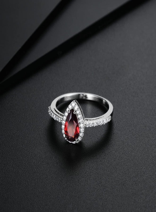 Jupiter Teardrop Natural Garnet Ring,925 Sterling Silver Genuine Gemstone Women Waterdrop Ring, 5*8mm Natural Garnet with Cut Surface, Gemstone, Garnet - Image 2
