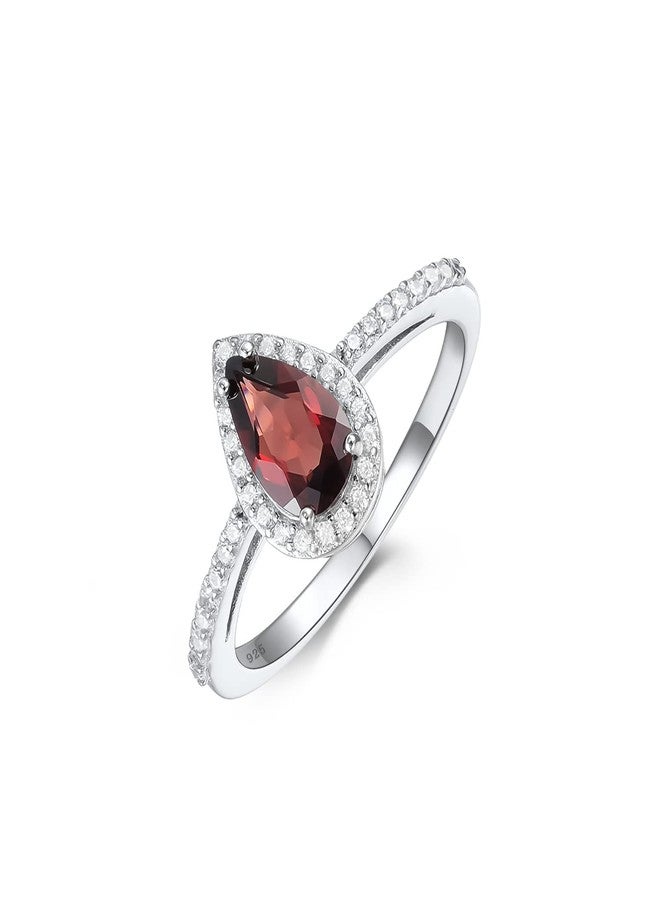 Jupiter Teardrop Natural Garnet Ring,925 Sterling Silver Genuine Gemstone Women Waterdrop Ring, 5*8mm Natural Garnet with Cut Surface, Gemstone, Garnet - Image 1