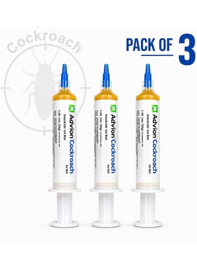 ADVISION Advion Cockroach Gel Bait Insecticide – Powerful Roach Killer Gel for Indoor & Outdoor Use – Fast Acting Pest Control Syringe – Easy Application Formula – Pack of 3 (30g Each) - Image 1
