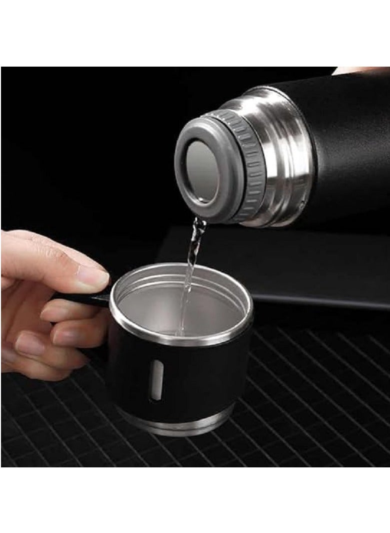 500ml Water Bottle with 3 Double Wall Stainless Steel Cups with Gift Bag Vacuum Insulated Thermos for Coffee Water Tea Travel - Black  - Image 4