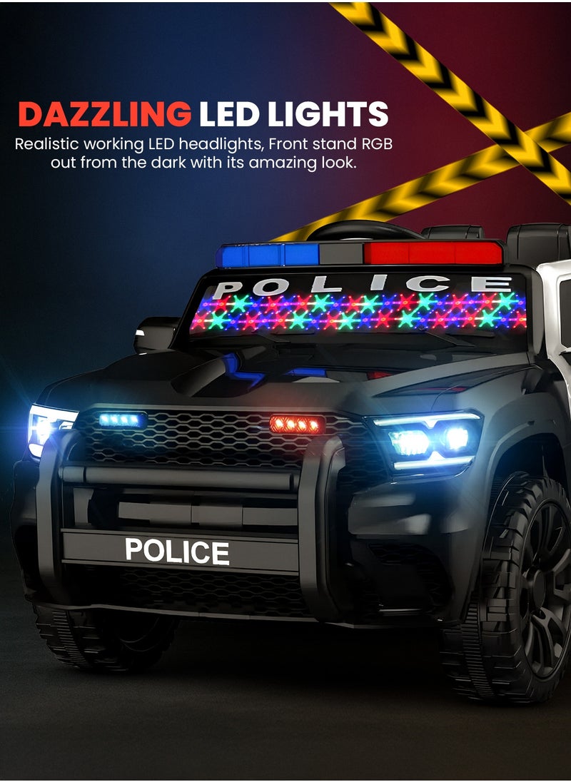 Police Battery Operated Jeep for Kids, Ride on Toy Electric Jeep for Kids with Remote Control, Music & Led Light | Battery Baby Car Kids Car | Kids Electric Jeep Car for Kids Childrens Boy Girl Black